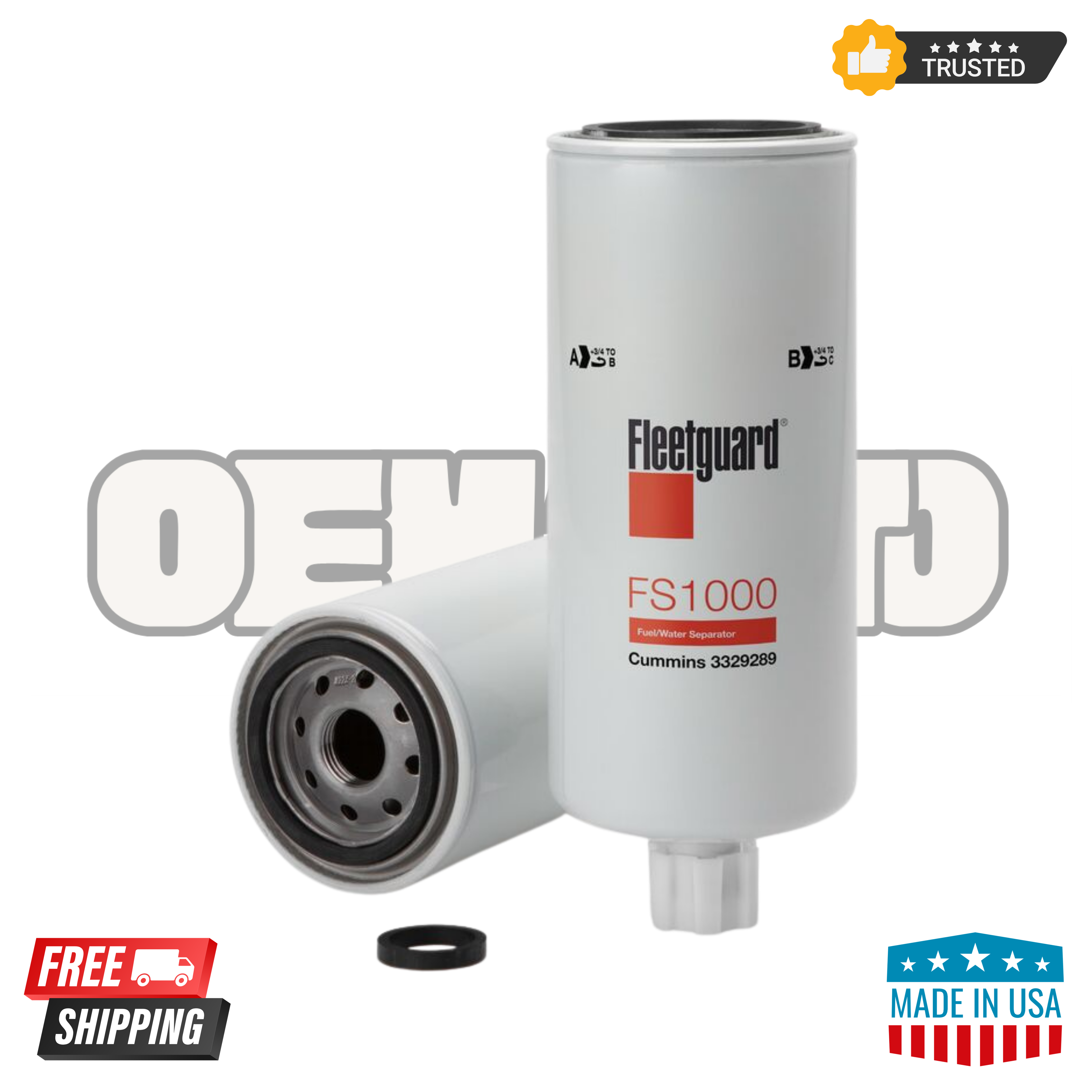 Fleetguard FS1000 Fuel Filter Water Separator Spin-On For Cummins 3329289 Pack of 6