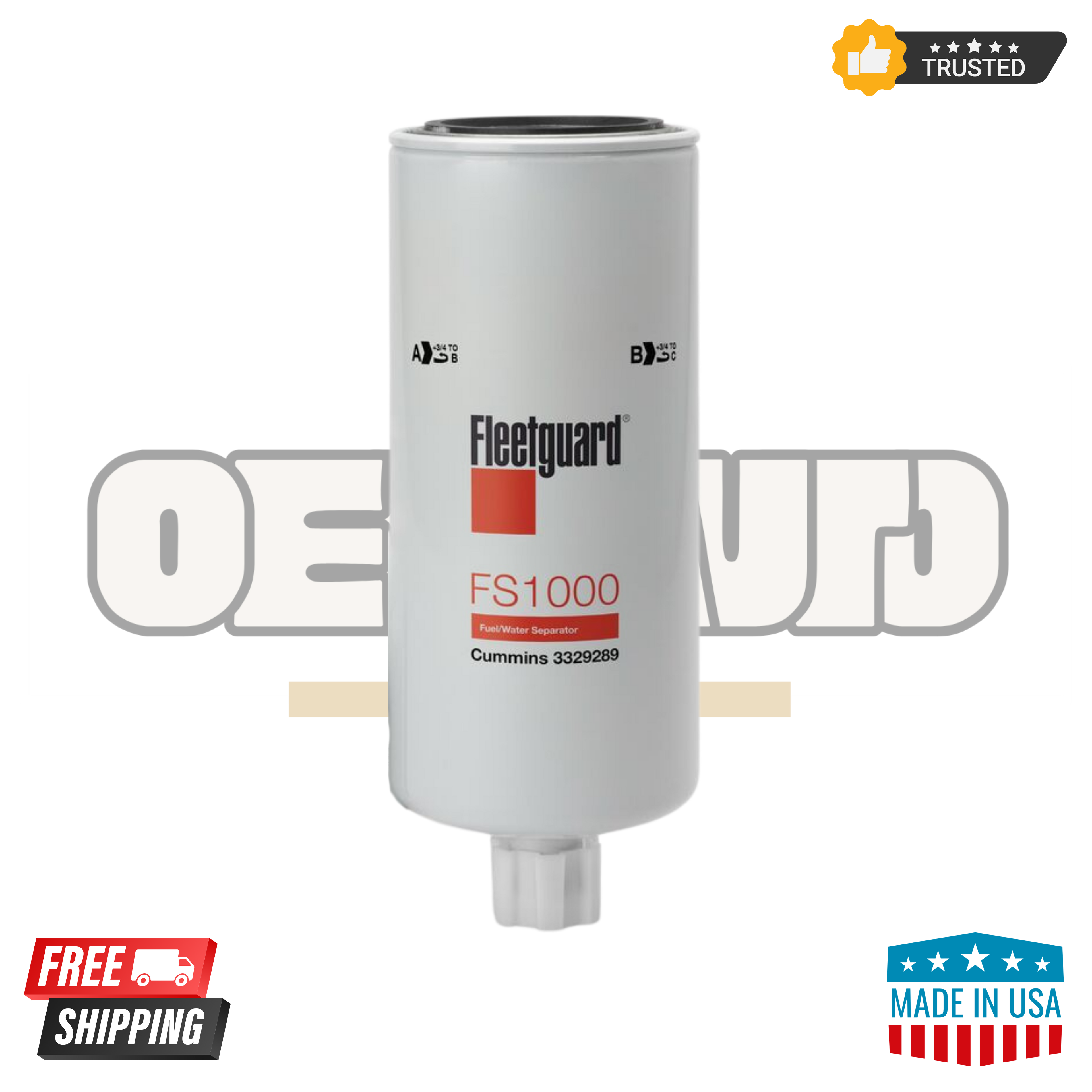 Fleetguard FS1000 Fuel Filter Water Separator Spin-On For Cummins 3329289 Pack of 6
