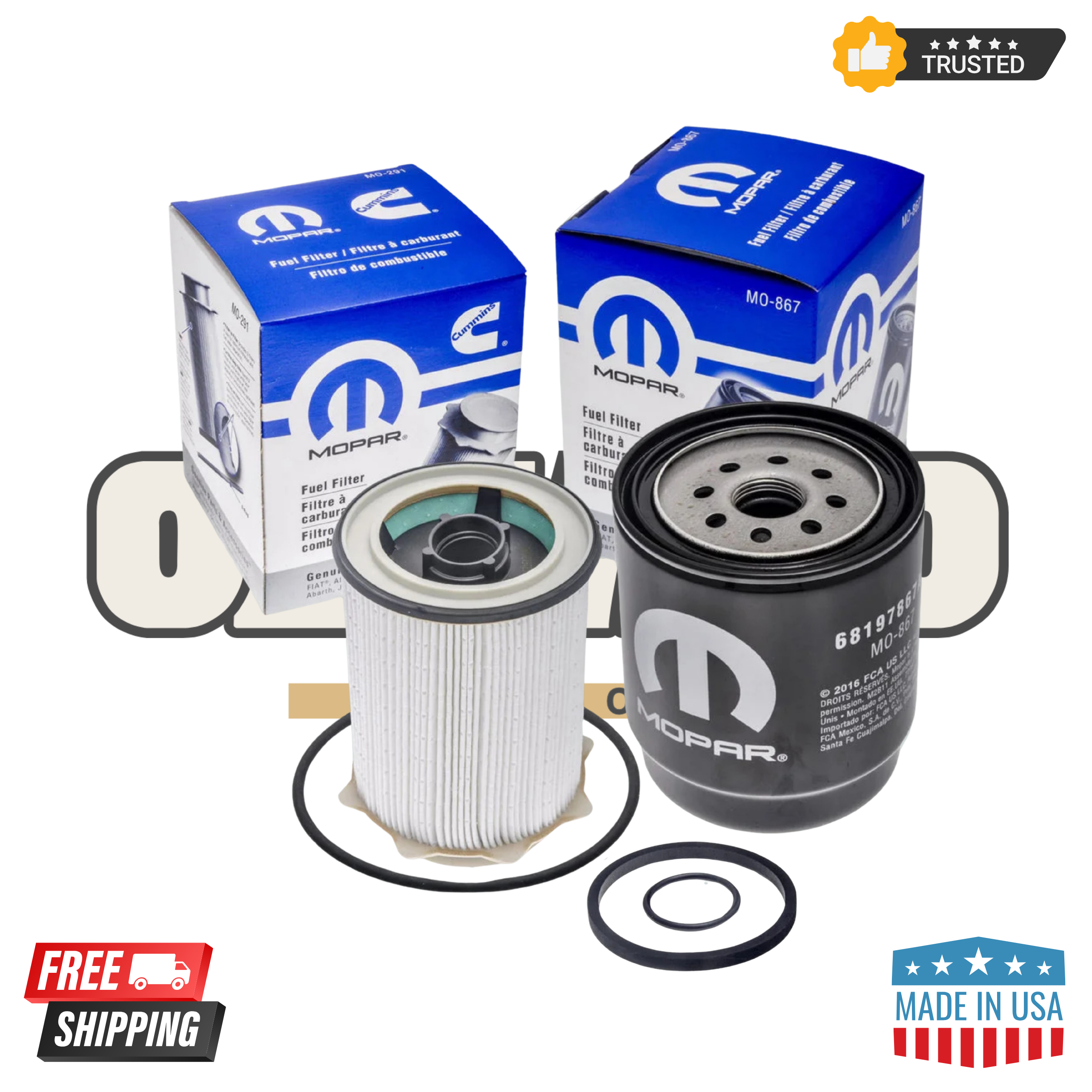 Mopar Oil Fuel Filter Set 68197867AB, 68157291AA (MO-867, MO-291) 6.7L Cummins for 2013-2018 Dodge Ram 2500-5500