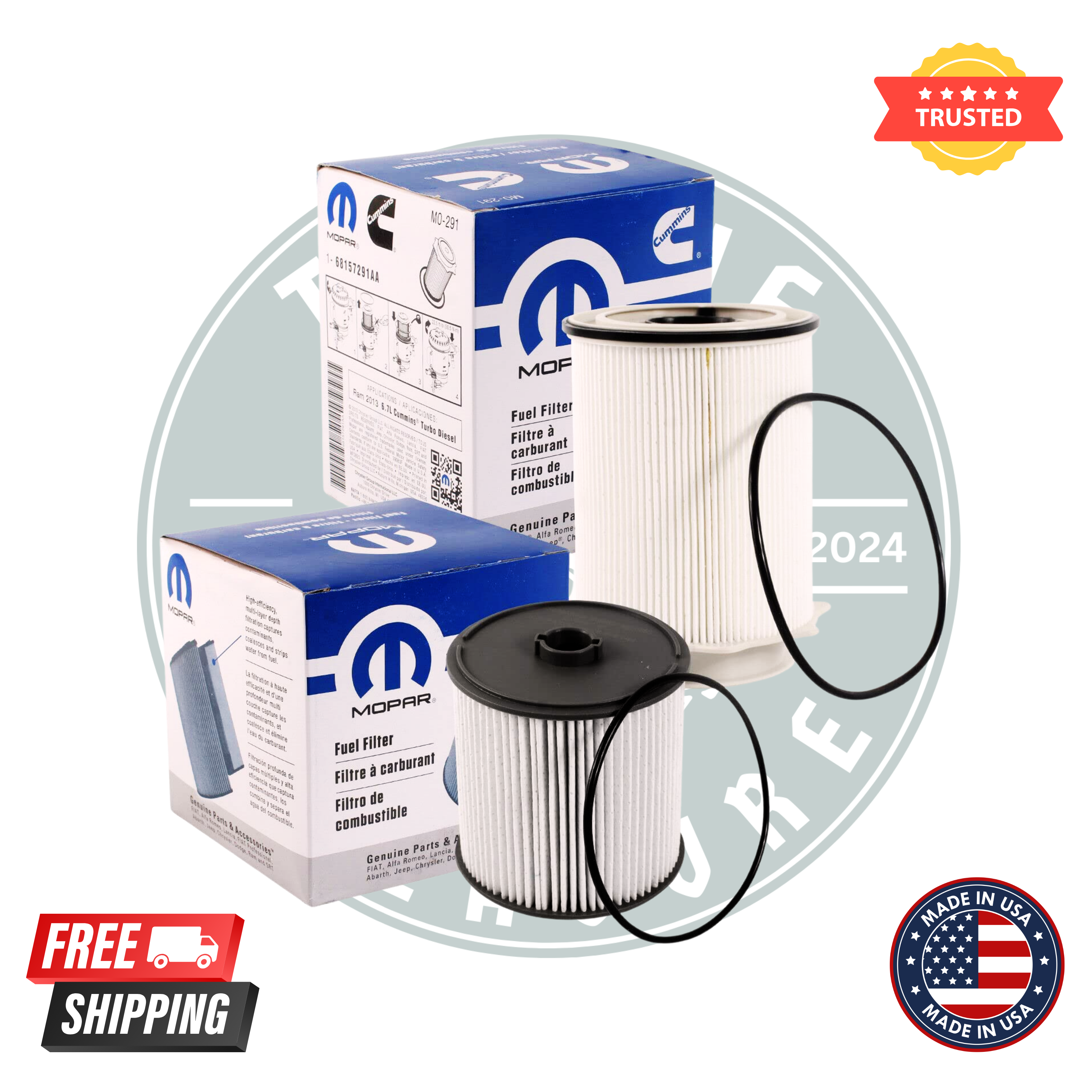 2019-2024 Dodge Ram 2500-5500 6.7L Mopar fuel filters 68157291AA, 68436631AA kit OEM